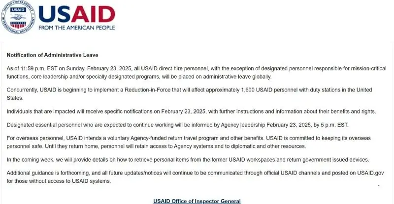 USAID cho nghỉ việc tất cả nhân sự nước ngoài và sa thải 1.600 nhân viên tại Hoa Kỳ